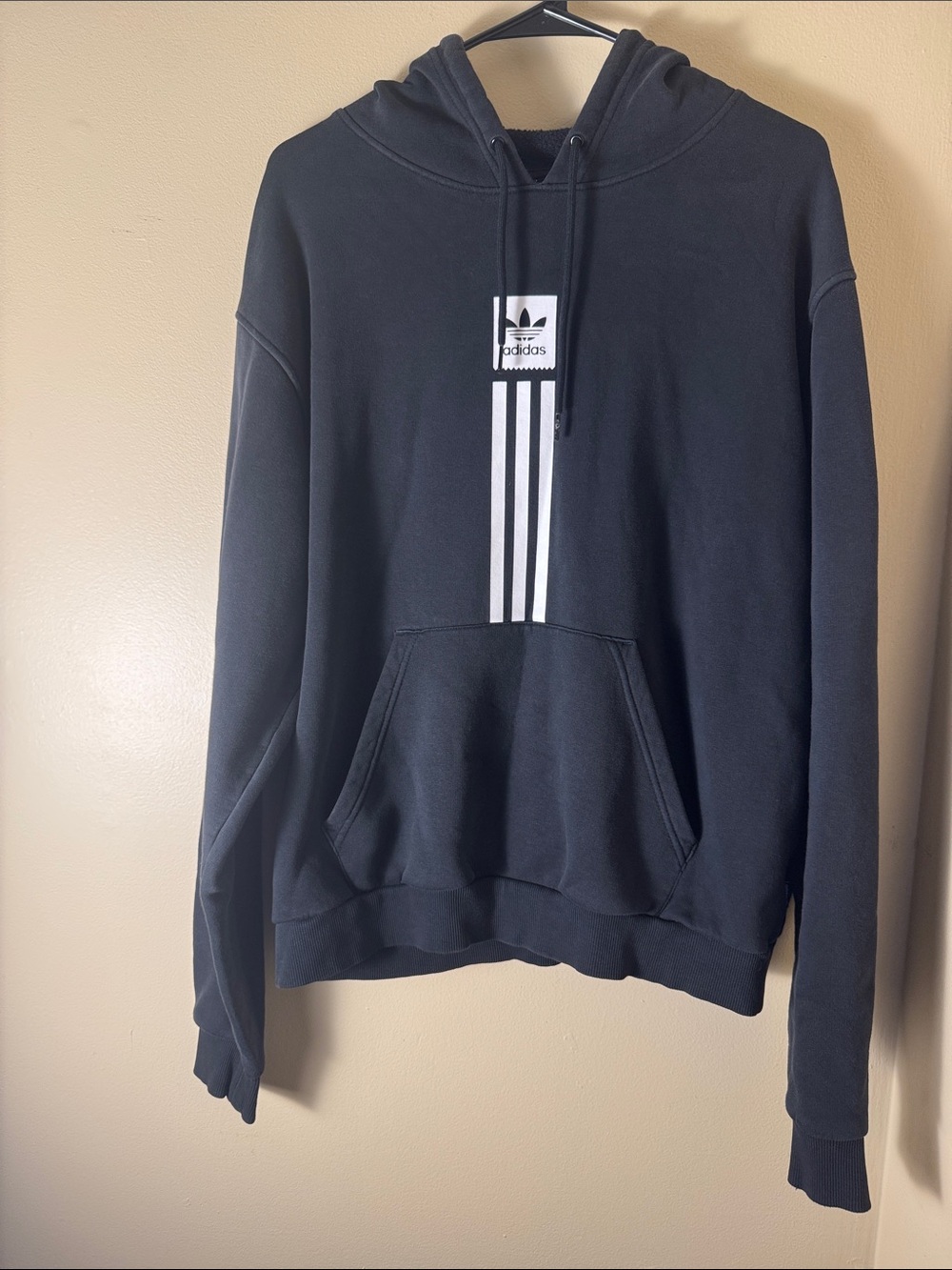 adidas Black Crewneck Hoodie with White Trefoil Stripe